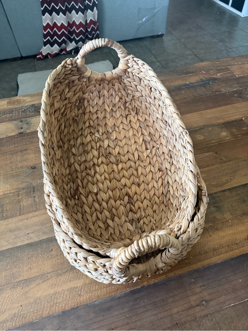 Woven Seagrass Storage Basket with Handles - Natural Set of 2